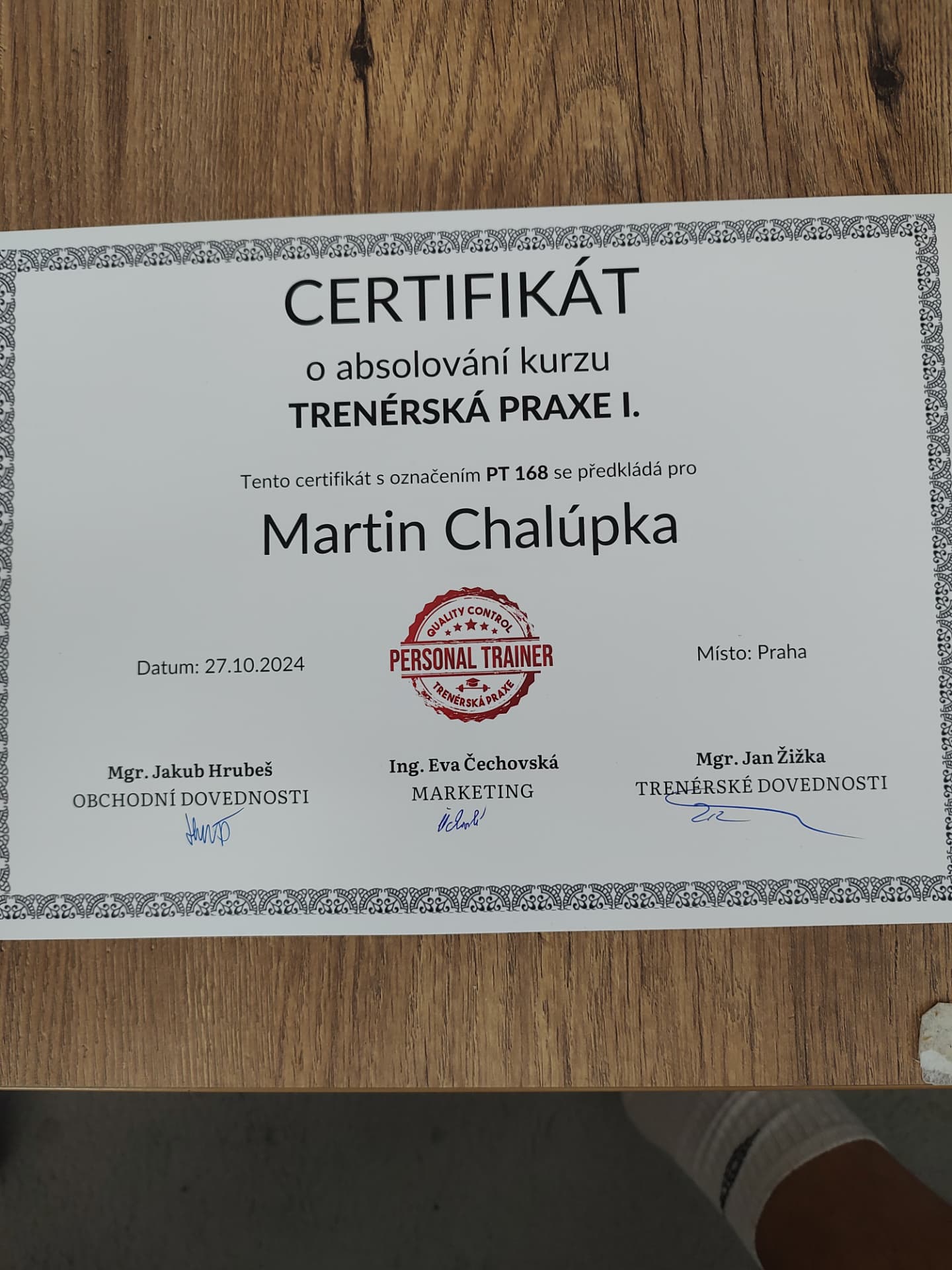Certifikát Trenérská praxe I.